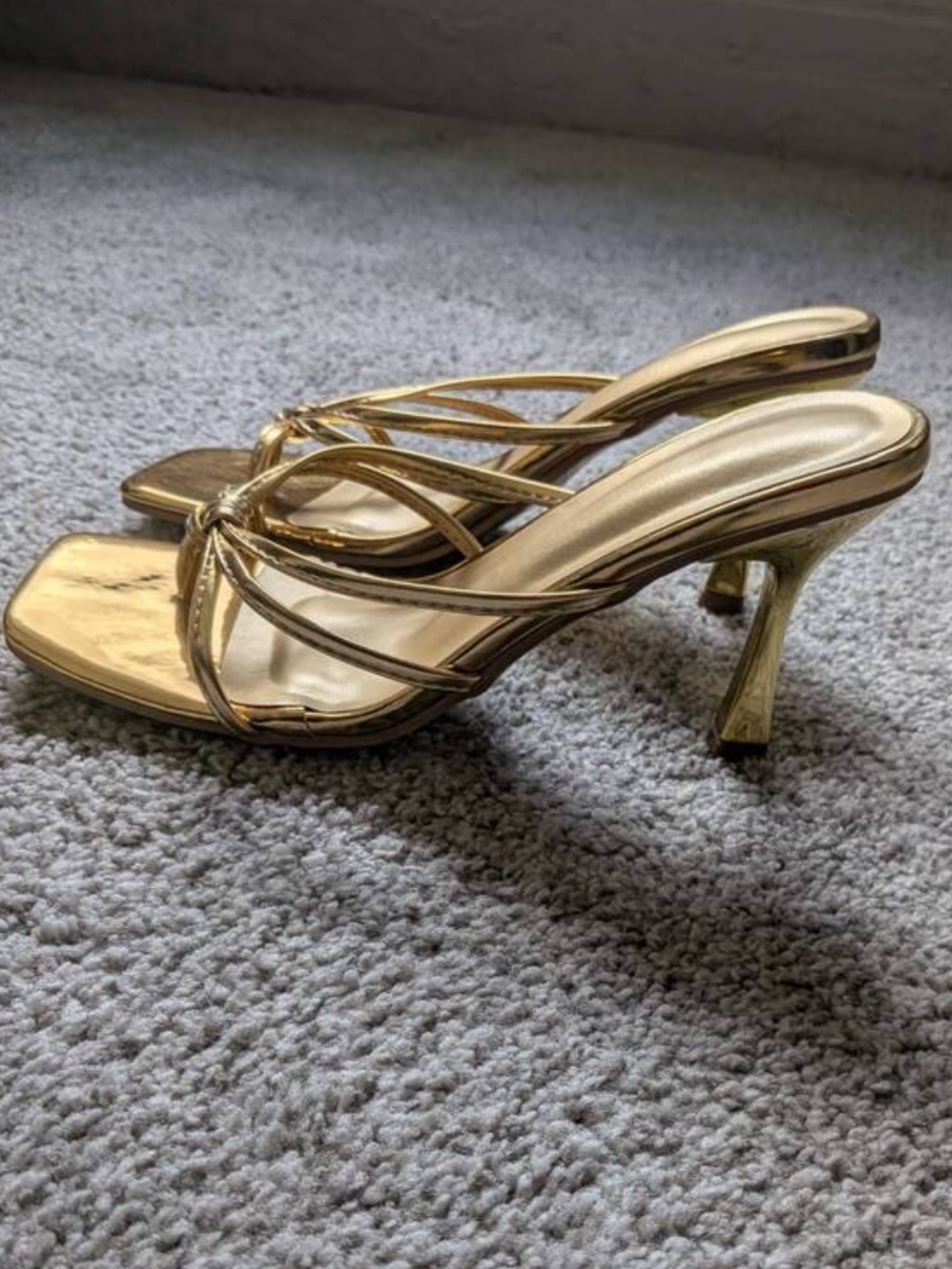 Gold Strappy High Heel Sandals for Women